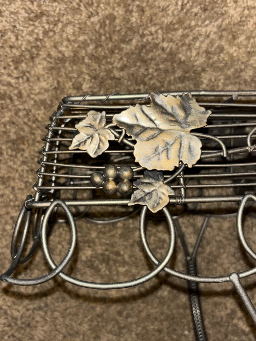 Decorative Metal Grapevine Storage Basket Bronze Finish and Handles